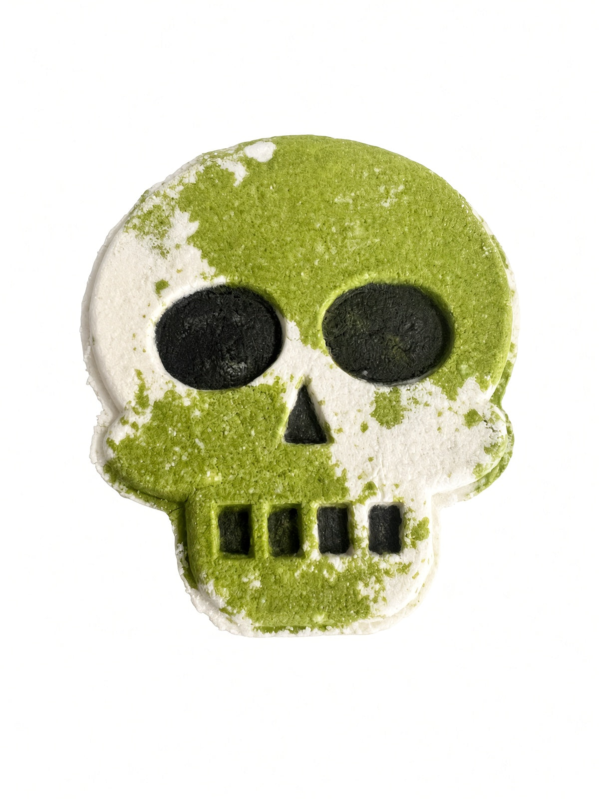 Dead Sour skull-shaped bath bomb in green and white with black details